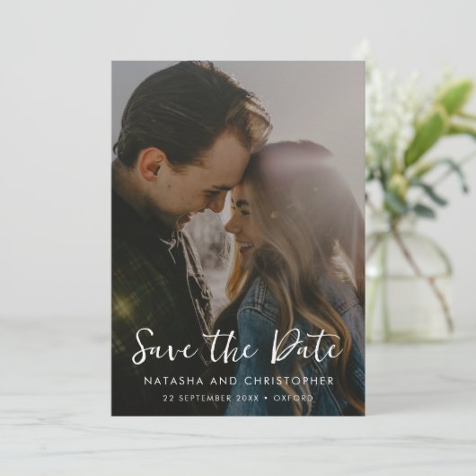 Save The Date Casual Handwritten Overlay Vertical Photo QR Code  (Debout devant)