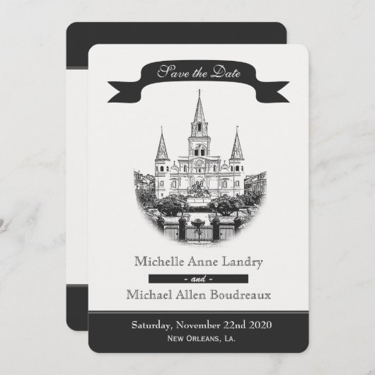 Save The Date Cathédrale Sauvegarder la date Noir et Blanc (Devant / Derrière)