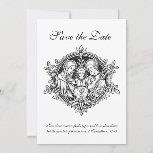 Save The Date Catholic Black & White Holy Family (Devant)