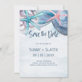 Save The Date Célébration de coquillages Étoile de mer aquarelle (Devant)