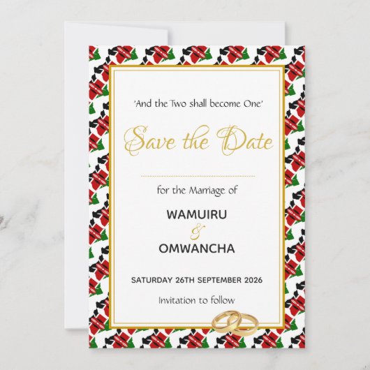 Save The Date Célébration de mariage coutumier chrétien au KENYA (Devant)