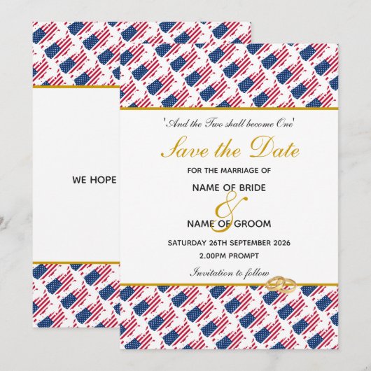 Save The Date Célébration de mariage événement spécial USA AMÉRI (Devant / Derrière)