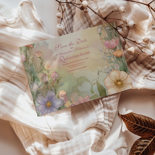 Save The Date Célébration de Quinceanera Florale Rose