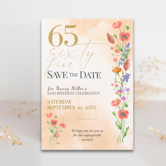 Save The Date Célébration des 65 ans avec la douce Fleur sauvage
