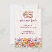 Save The Date Célébration élégante de fleurs de lin pour un 65e  (Devant)