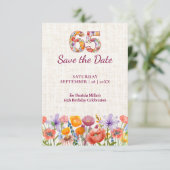 Save The Date Célébration élégante de fleurs de lin pour un 65e  (Debout devant)