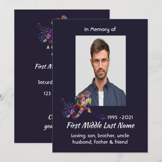 Save The Date Celebration of Life Service  Hockey Player Sport (Devant / Derrière)