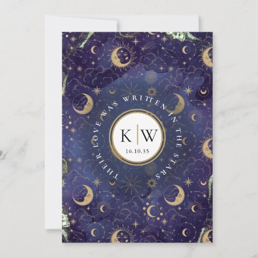 Save The Date Céleste Écrit Dans Les Étoiles Mariage Lune (Dos)