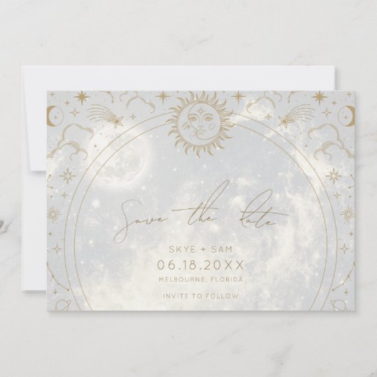 Save The Date Céleste écrit dans les étoiles Mariage photo (Devant)