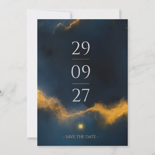 Save The Date Céleste Enregistrer la date - Minuit Bleu et Or (Devant)