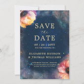 Save The Date Céleste Fleurs Galaxie Nuit Étoilée Bleue Mariage (Devant)