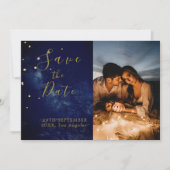 Save The Date Céleste Lune Étoiles Élégant Mariage photo (Devant)