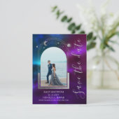 Save The Date Céleste violet Turquoise Sun Moon étoiles Mariage (Debout devant)