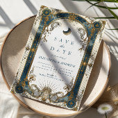 Save The Date Celestial Art Nouveau Blue Gold Wedding