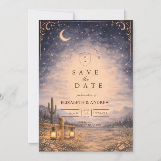 Save The Date Celestial Desert Moonlit Western Wedding (Devant)