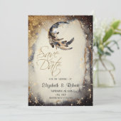 Save The Date Celestial Gold Stars Moon Feather (Debout devant)