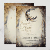 Save The Date Celestial Gold Stars Moon Feather (Devant / Derrière)