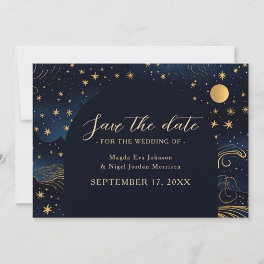 Save The Date Celestial Navy Gold Wedding (Devant)