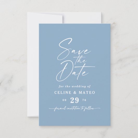 Save The Date Céline ・ Mariage bleu ciel solide simple (Devant)