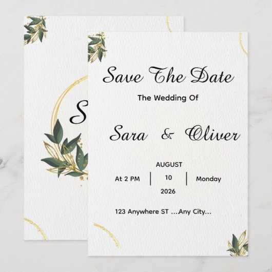 Save The Date Cercle botanique or élégant  (Devant / Derrière)