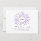 Save The Date Cercle de feuille violet gris blanc mariage photo (Devant)
