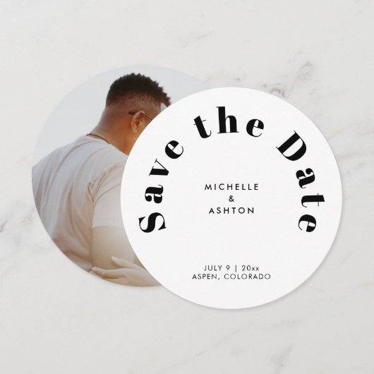 Save The Date Cercle rond de typographie moderne (Devant / Derrière)