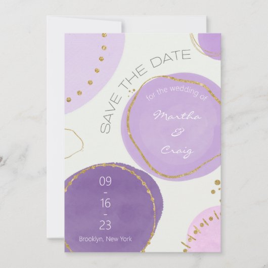 Save The Date Cercles d'aquarelle or violet Abstrait Boho (Devant)