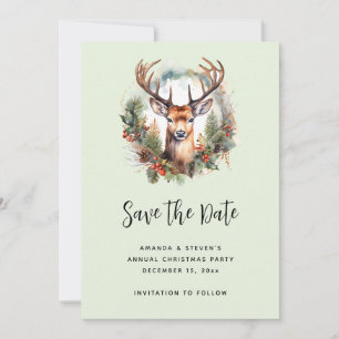 Save The Date Cerf brun avec bois Noël rustique