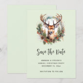 Save The Date Cerf brun avec bois Noël rustique (Devant / Derrière)