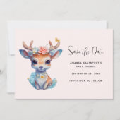 Save The Date Cerf de Bébé mignon avec Antlers et Fleurs (Devant)