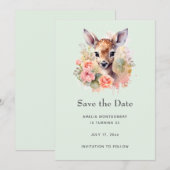 Save The Date Cerf Mignon Entouré de Roses (Devant / Derrière)