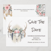Save The Date Cerf ramure vert rose capture-rêves bohème tribal (Devant / Derrière)