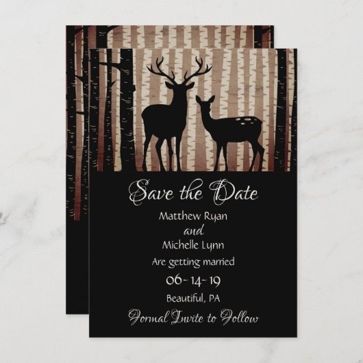 Save The Date Cerfs et arbres Rustique Automne Mariage des bois (Devant / Derrière)