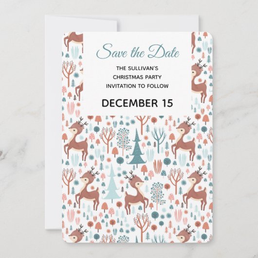 Save The Date Cerfs mignons dans un motif de forêt fantaisiste (Devant)