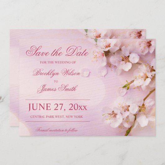 Save The Date Cerise Blossom Mariage Élégant Enregistrer Les Car (Devant / Derrière)