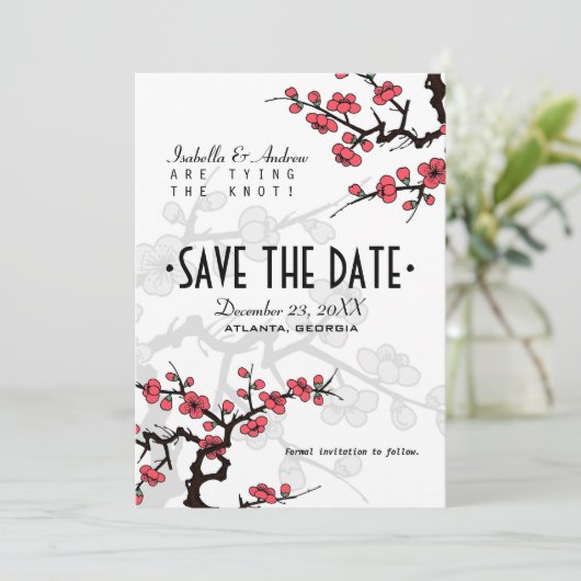 Save The Date Cerise Blossom Mariage oriental Enregistrer la dat (Debout devant)