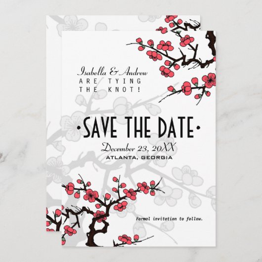 Save The Date Cerise Blossom Mariage oriental Enregistrer la dat (Devant / Derrière)