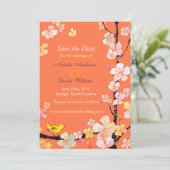 Save The Date Cerisier Fleur Oiseau Orange Mariage Enregistrer l (Debout devant)