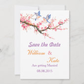 Save The Date Cerisiers en fleurs et oiseaux bleus Enregistrer l (Devant)