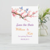 Save The Date Cerisiers en fleurs et oiseaux bleus Enregistrer l (Debout devant)
