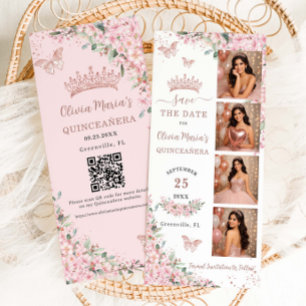 Save The Date Cerisiers en Fleurs Or Rose Photomaton Quinceanera