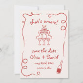 Save The Date C'est Amore Whimsical Hand Drawn Mariage (Devant)