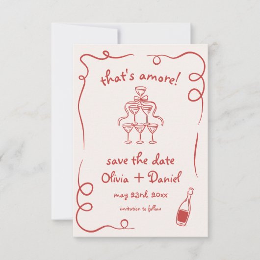 Save The Date C'est Amore Whimsical Hand Drawn Mariage (Devant)