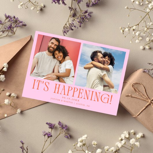 Save The Date C'est Arrivé 2-Photo Orange Rose Mariage