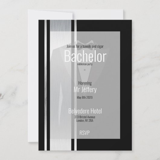 Save The Date Cette soirée de bachelor noir & blanc nobleman (Devant)
