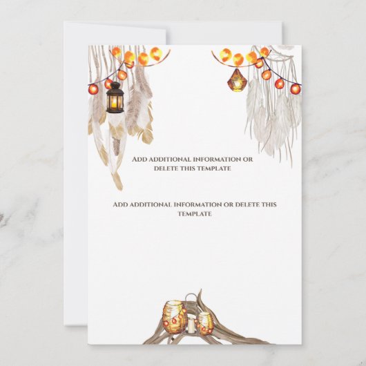 Save The Date Chaîne Boho lumières macrame plumes gâteau chic (Dos)