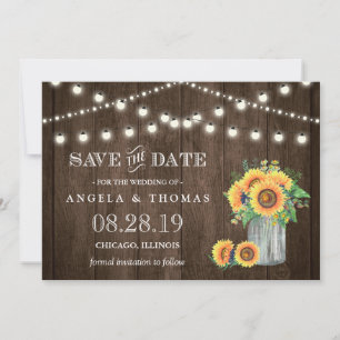 Save The Date Chaîne de bois rustique éclairs tournesol Enregist
