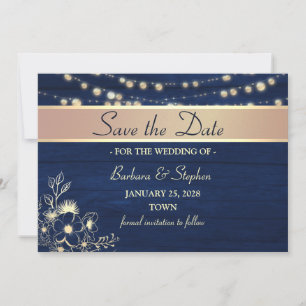 Save The Date Chaîne de bois rustique Lumières Mariage bleu mari