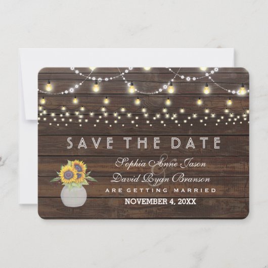 Save The Date Chaîne de tournesols Lumières Bois ancien Enregist (Devant)