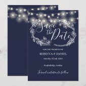 Save The Date Chaîne éclaire Floral Marine Mariage bleu (Devant / Derrière)